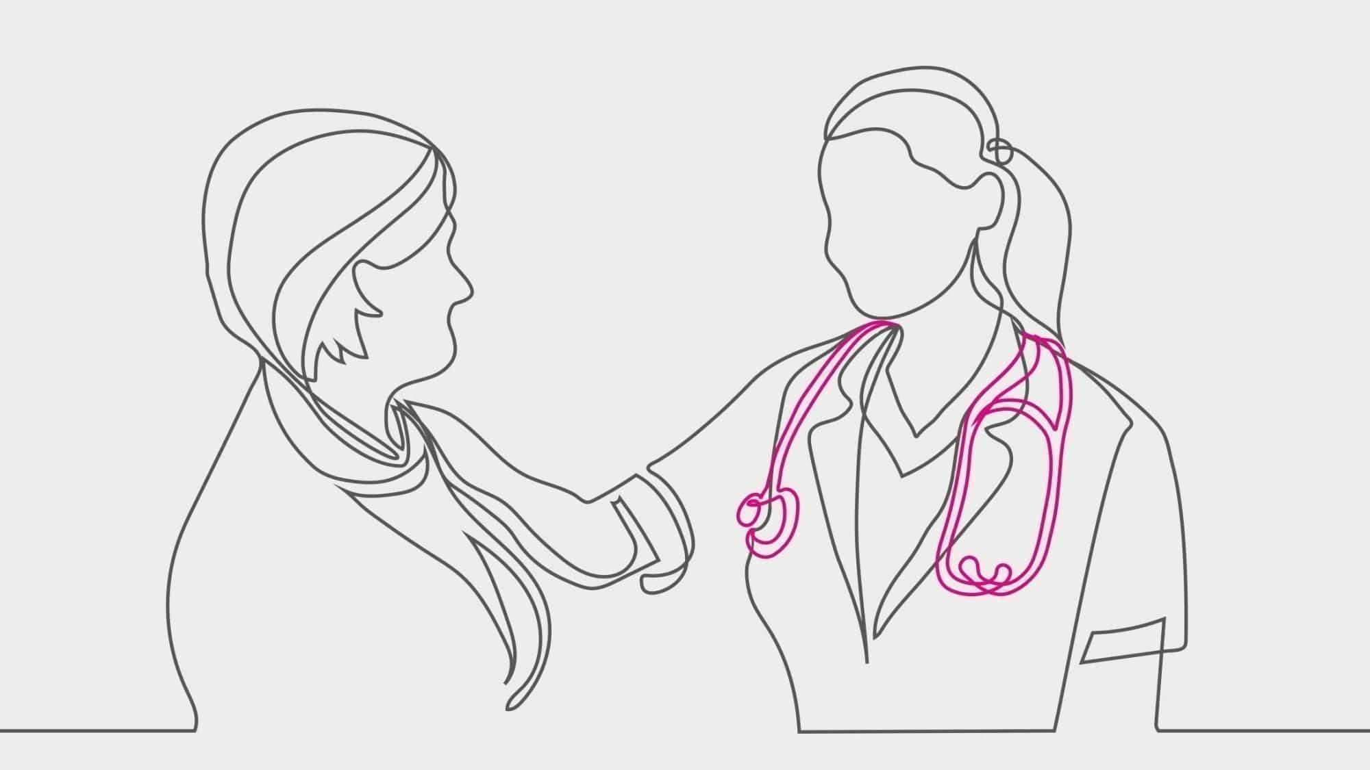 Brustzentrum: Illustration einer Ärztin und Patientin im Gespräch