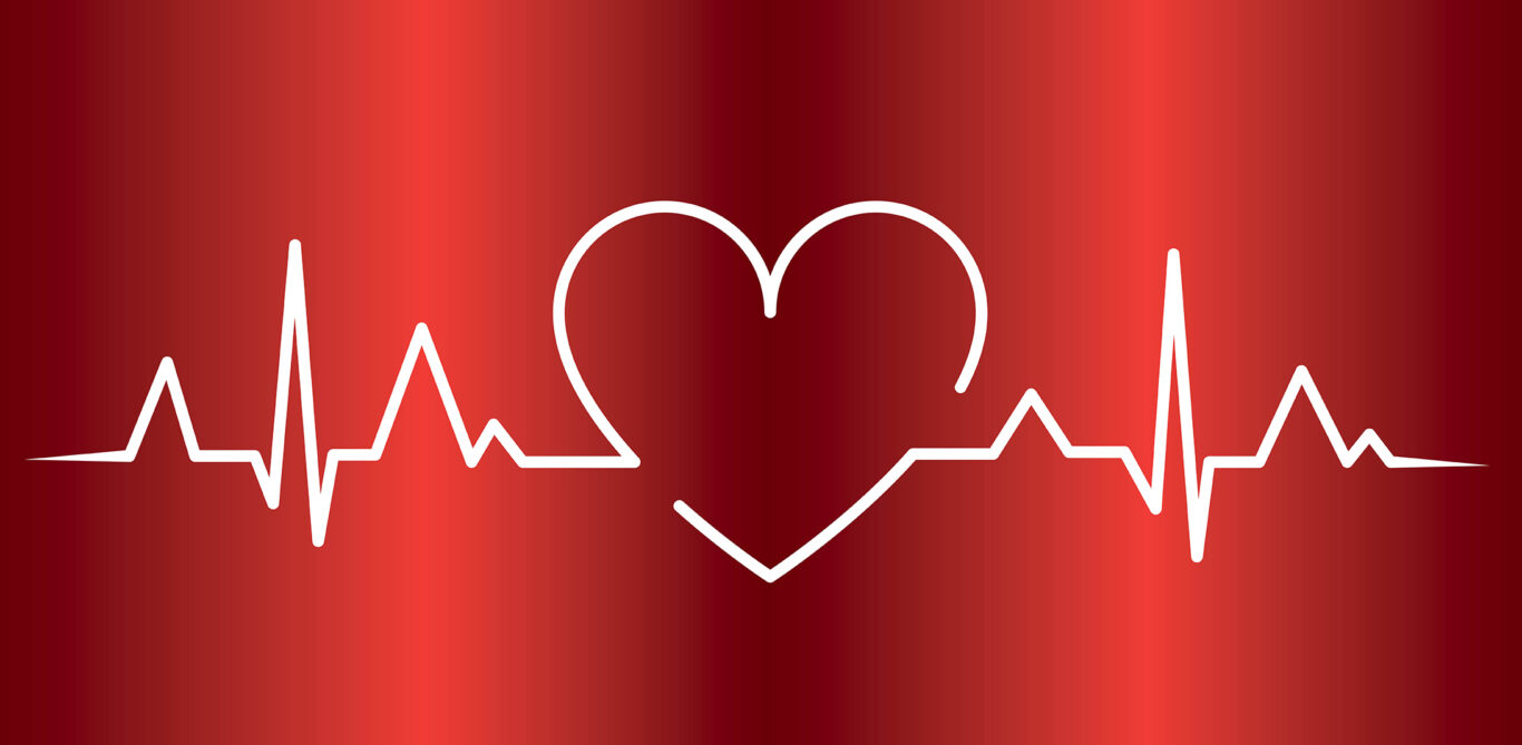 Herzschrittmacher-Operation: Eine weisse Linie auf rotem Grund stellt Herschläge und ein Herz dar.