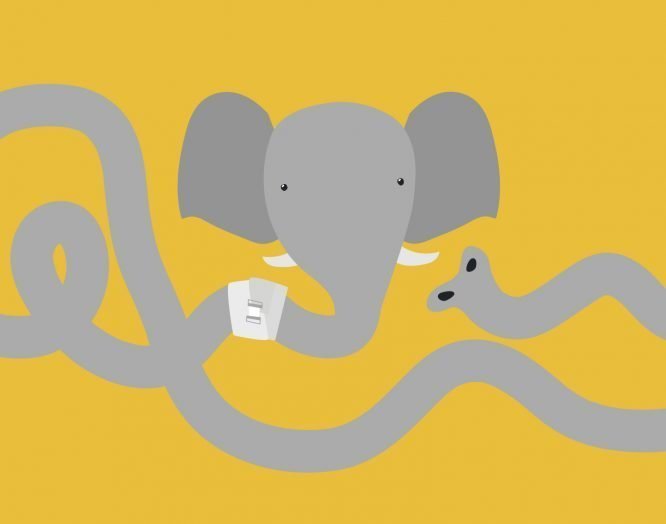 Illustration eines Elefanten mit einem verletzten Rüssel