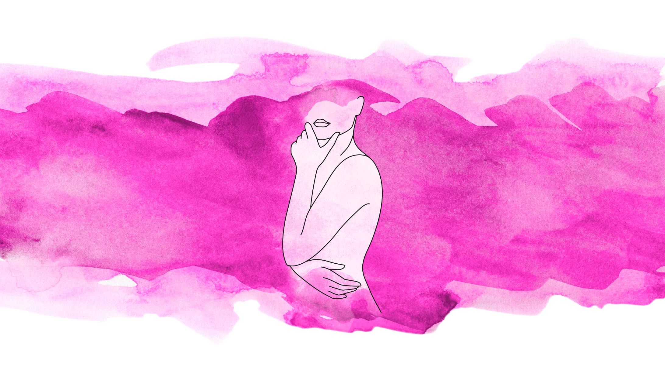 Illustration eines Frauenoberkörpers vor pinkem Hintergrund