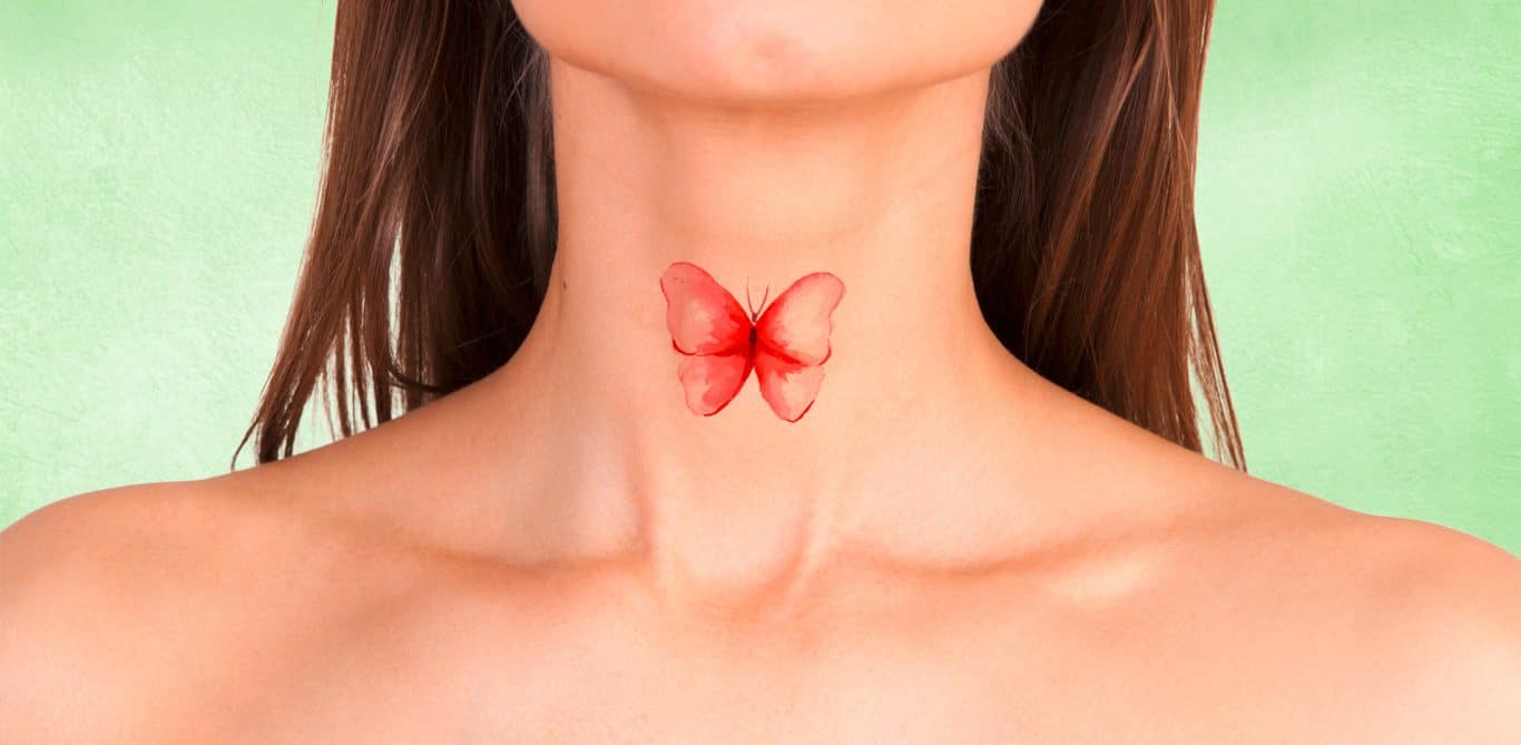 Illustration eines Schmetterlings auf dem Hals einer Frau