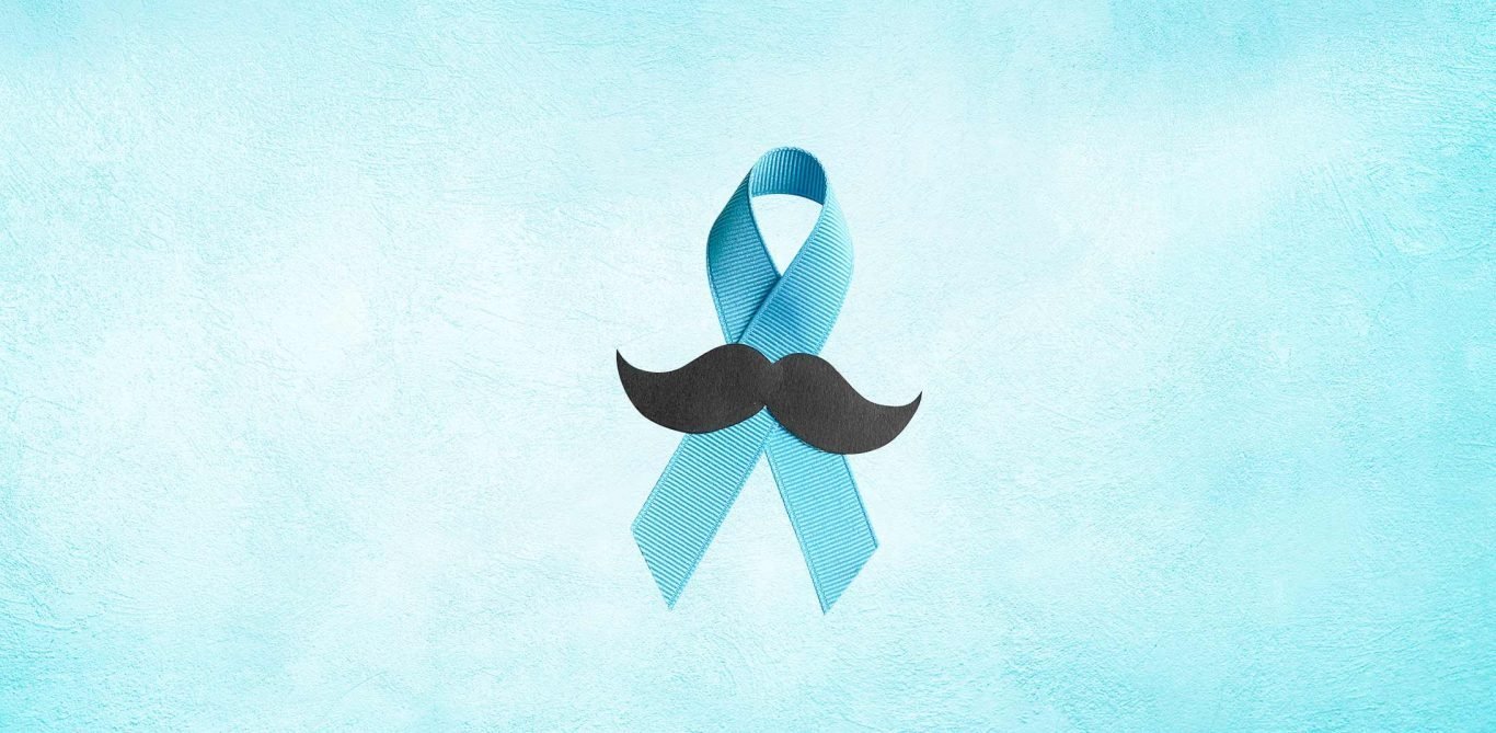 Das blaue Band mit Schnurrbart ist das offizielle Symbol für Prostatakrebs
