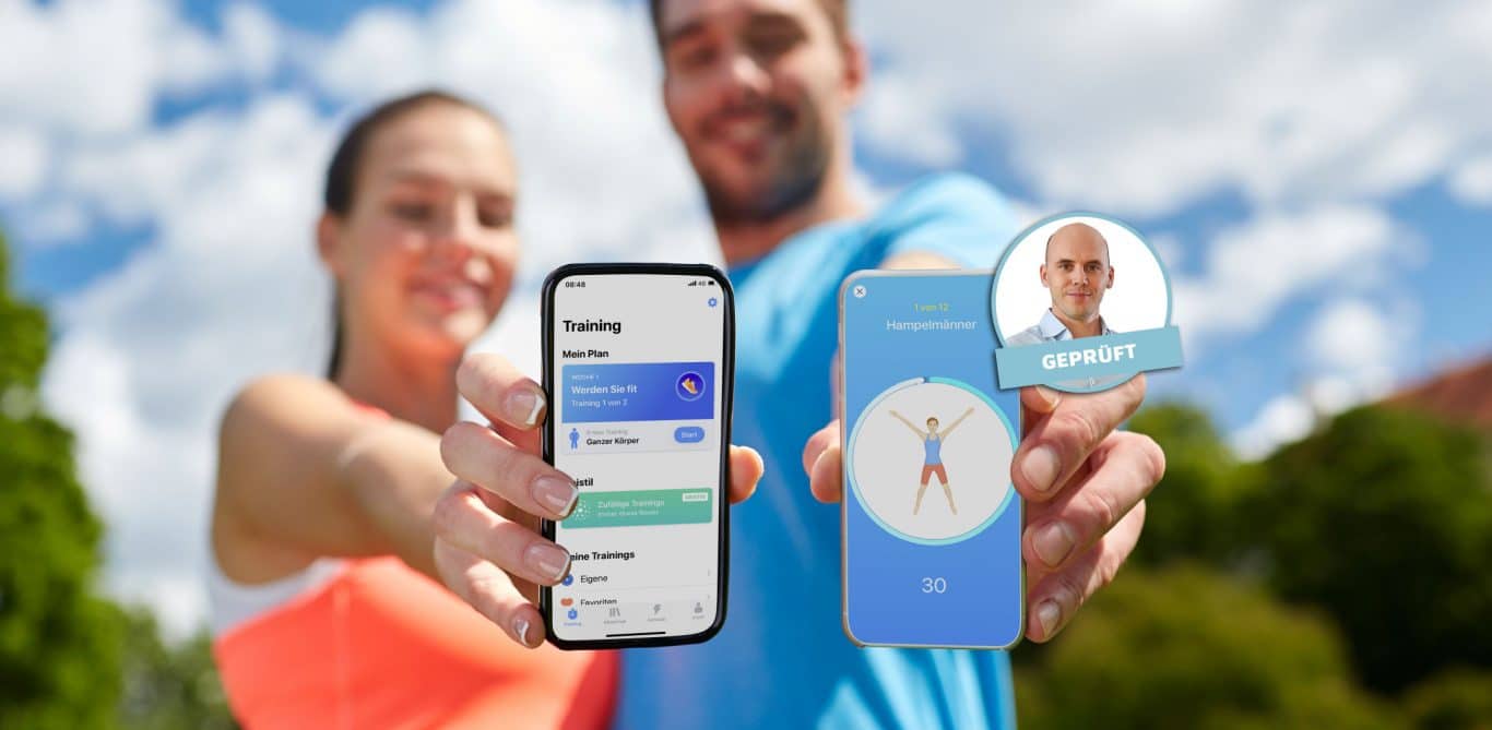 Symbolbild: Zwei Sportler und ihre Fitness-Apps