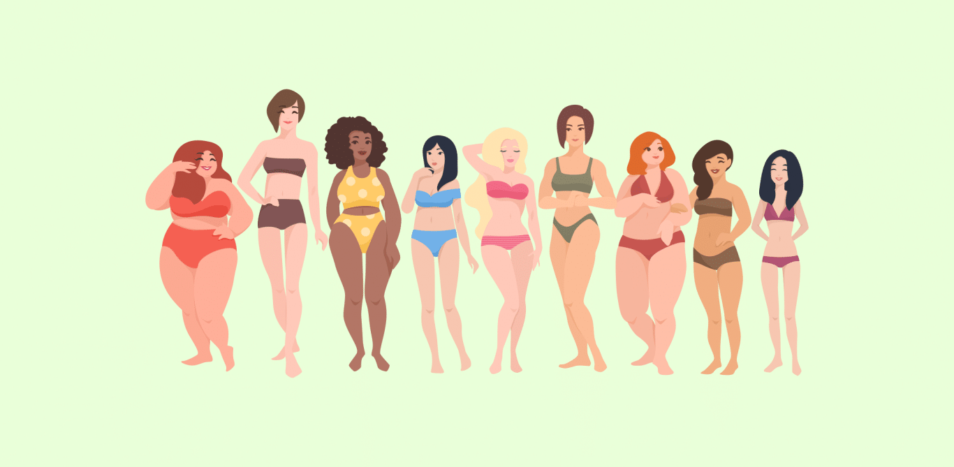 Illustration von Frauen mit verschiedenen Körpertypen.