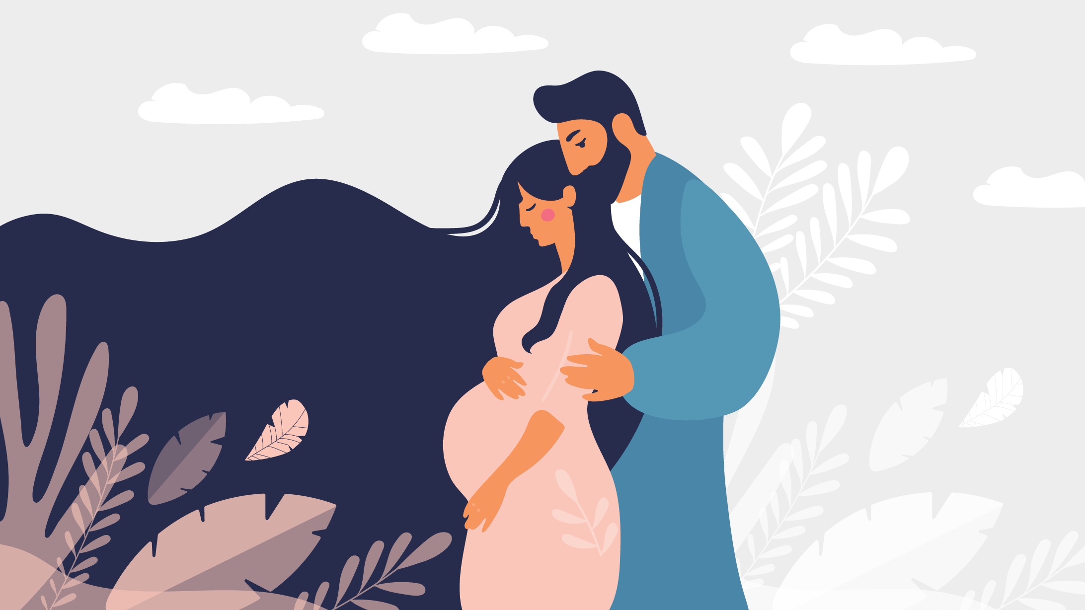 Illustration einer schwangeren Frau mit einem Mann, der sie umarmt