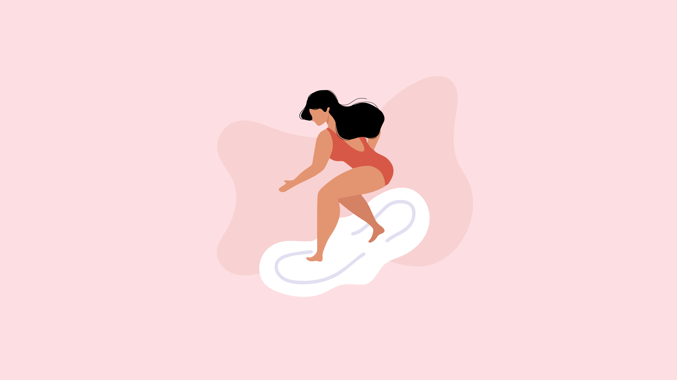 Menstruation: Illustration einer Frau, die auf einer Binde surft.