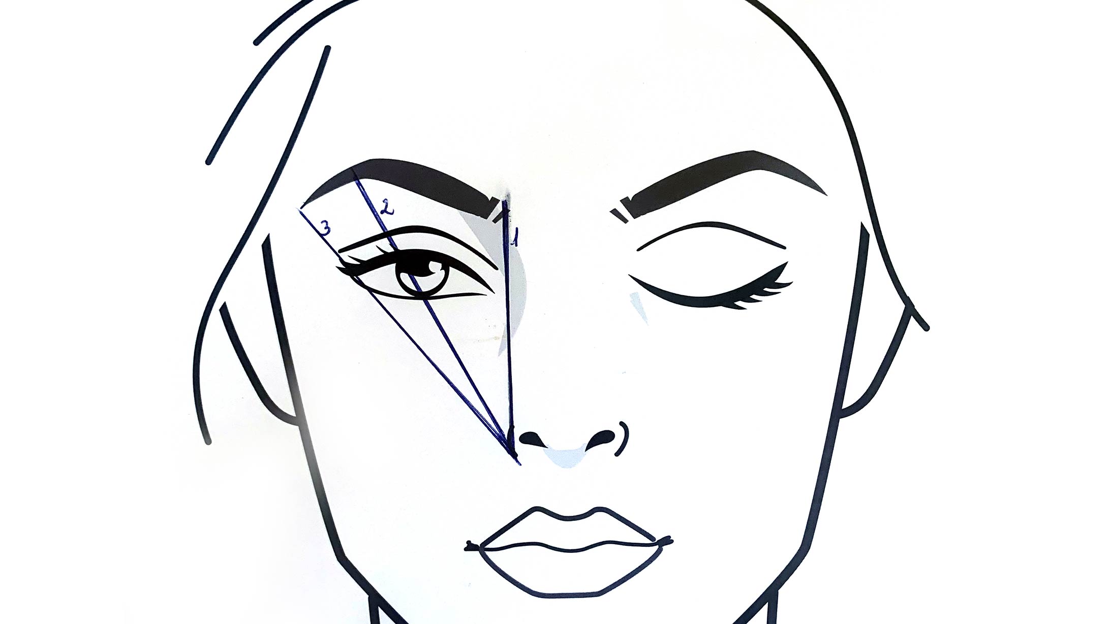 Illustration der Dreipunktetechnik zum Nachzeichnen der Augenbrauen